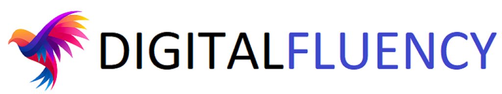 oiseau de profil multi colore avec écrit sur le coté droit digitalfluency